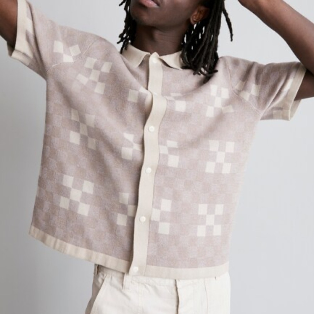 Madewell Cotton-Linen Blend Sweater Polo in Plaid